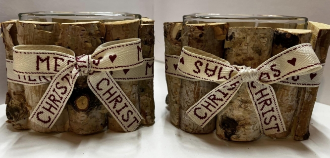 RUSTIC BIRCH AND GLASS CANDLE HOLDERS